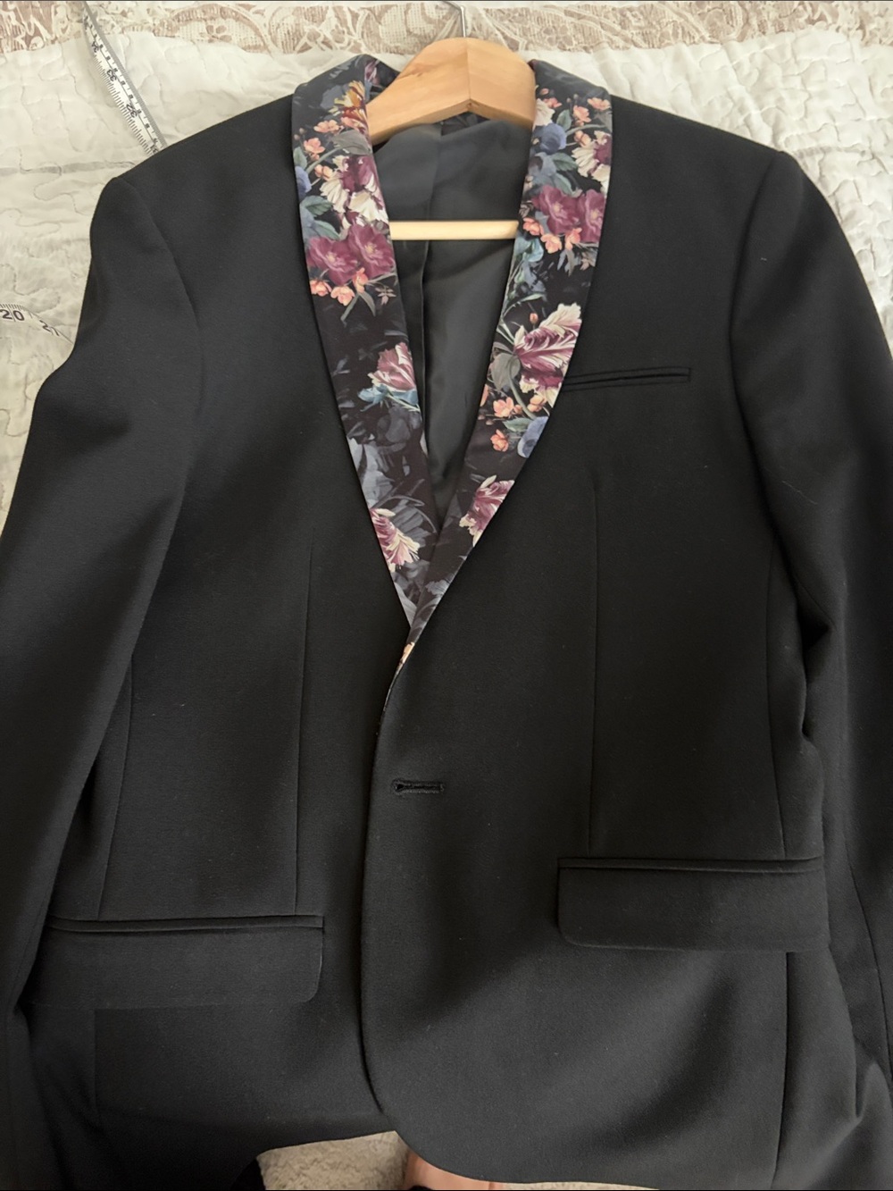 ASOS Black Tuxedo Blazer with Floral Satin Shawl Lapel